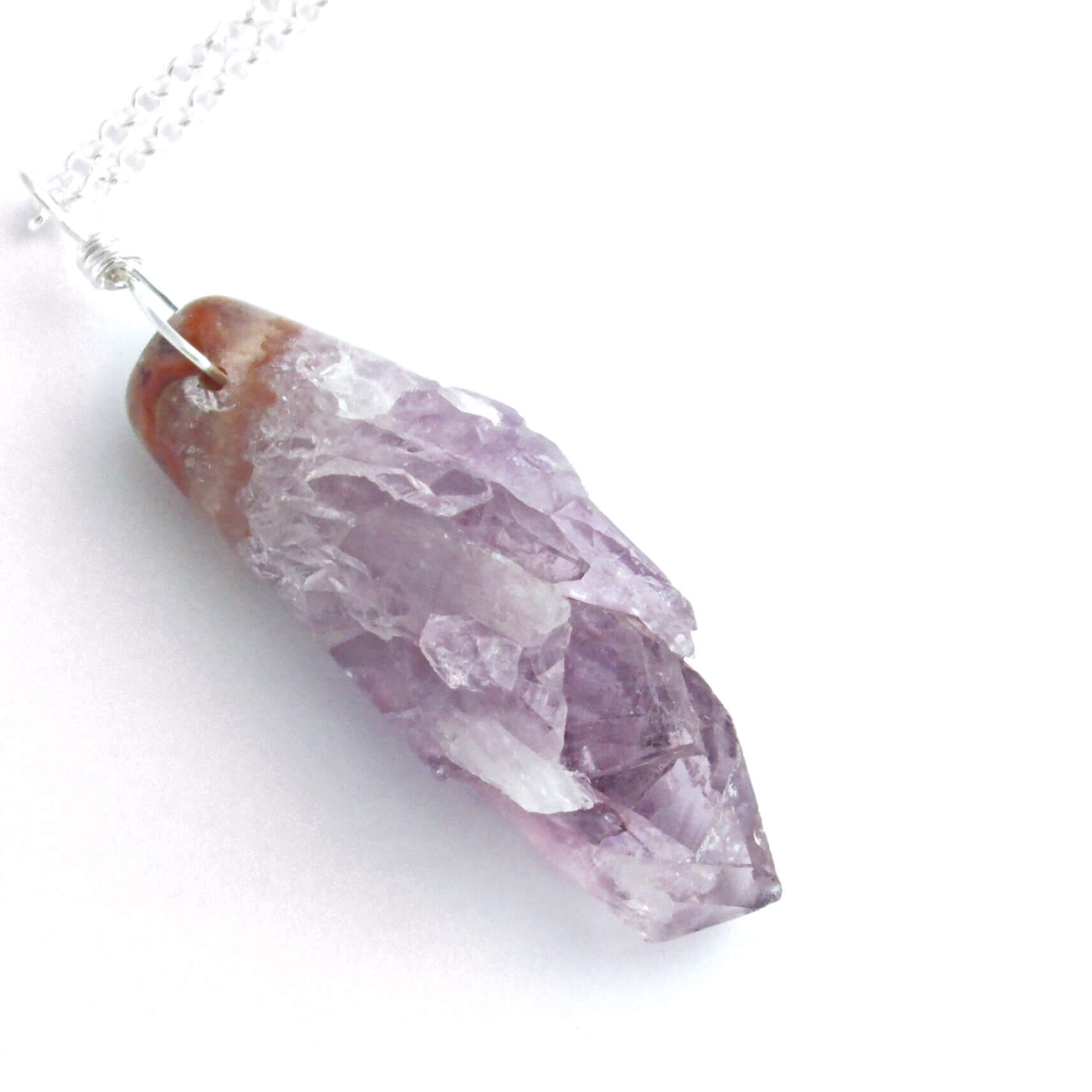 Natural Crystal Stone Amethyst Pendant on a sterling Silver Chain 