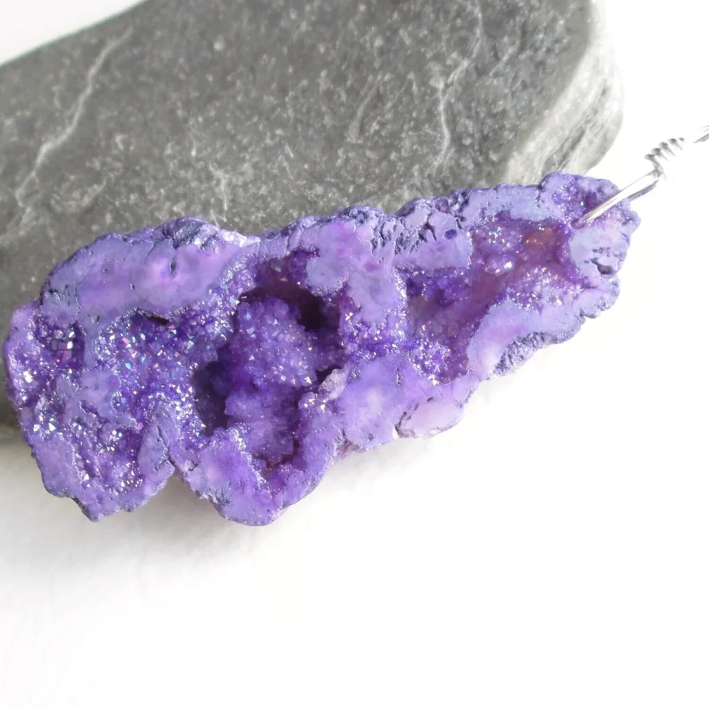 Pastel Purple Geode Necklace, Druzy Quartz Pendant