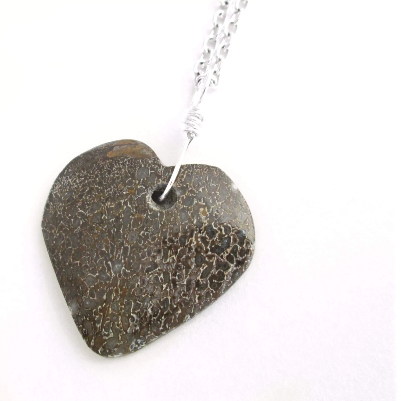 Dinosaur Fossil Heart Pendant Real Petrified Dino Bone Jewelry