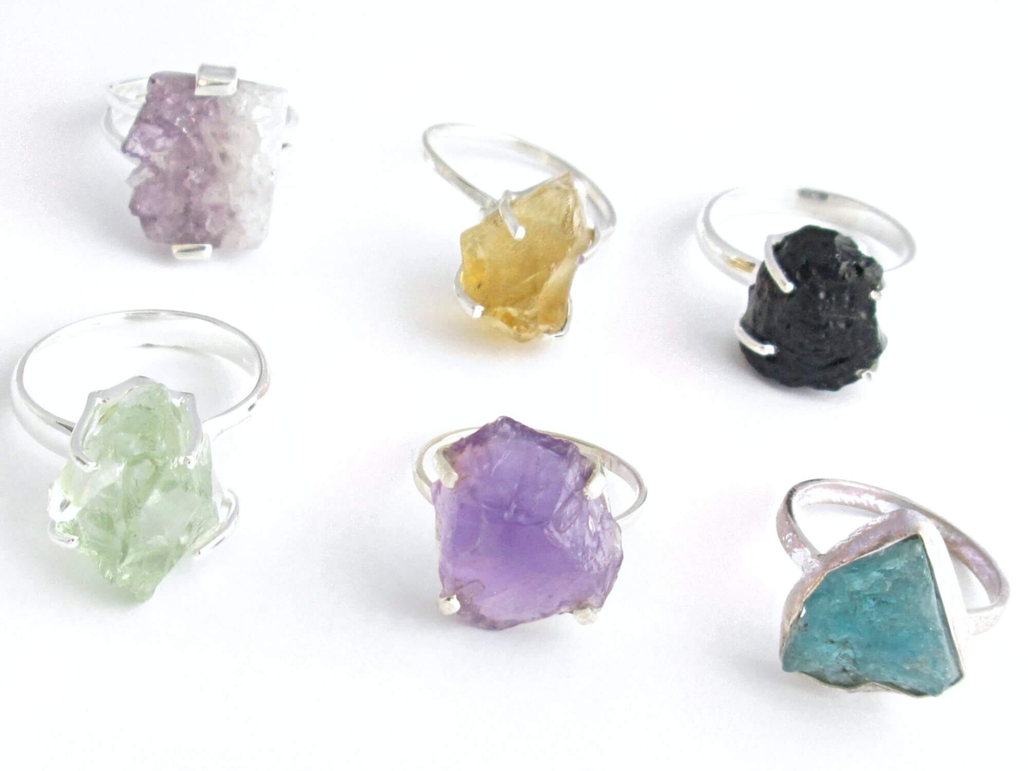Raw Aquamarine Sterling Silver Three Stone Uncut Healing Crystal Ring  Jewelry | eBay