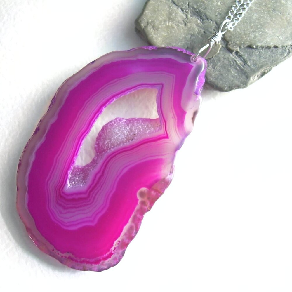 Colorful Natural Onyx Druzy Geode Agate Slice Stone Necklace Pendant Jewelry 