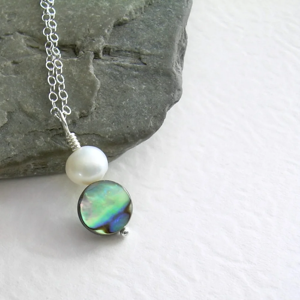 Small Abalone Necklace with White Pearl — CindyLouWho2