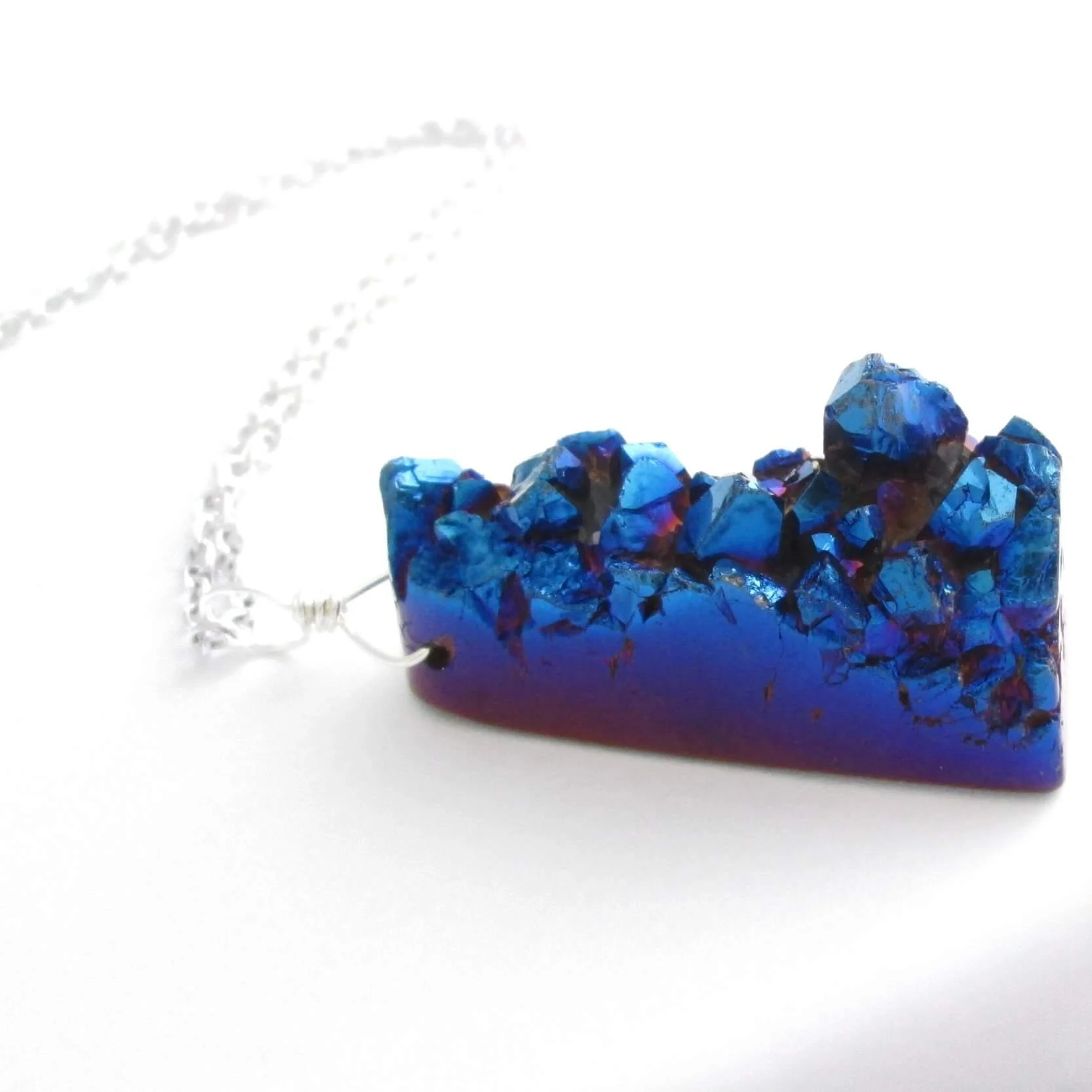 Metallic Blue Geode Necklace, Titanium 