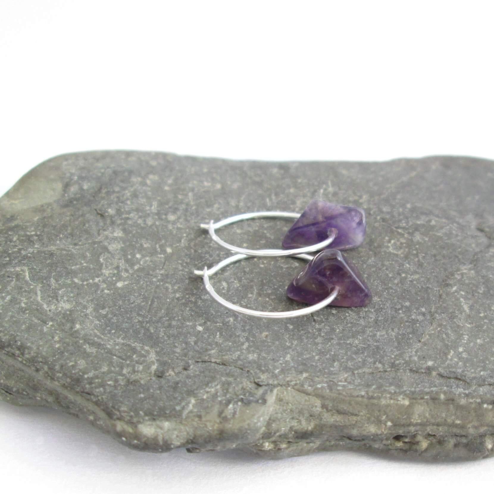 Amethyst Hoop Earrings, Real Purple Quartz, Sterling Silver — CindyLouWho2