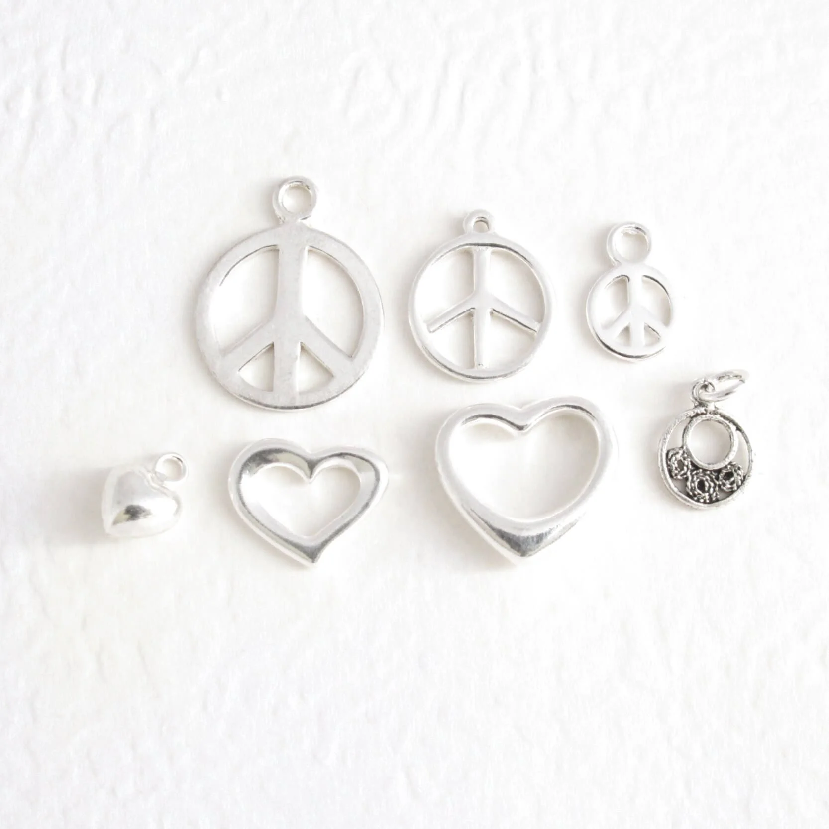 Sterling Silver Charms: Peace Signs, Floating Hearts — CindyLouWho2
