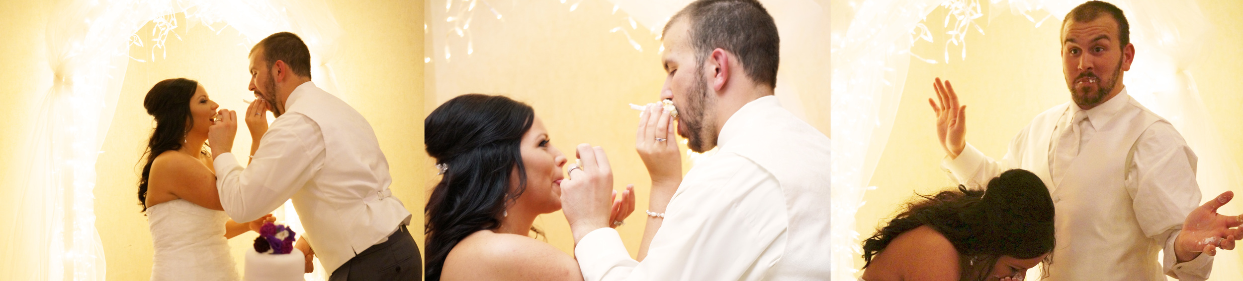 Mandi & Aaron cutting the cake: The Series. Aaron can look so innocent after he smashes cake in Mandi's face. :)