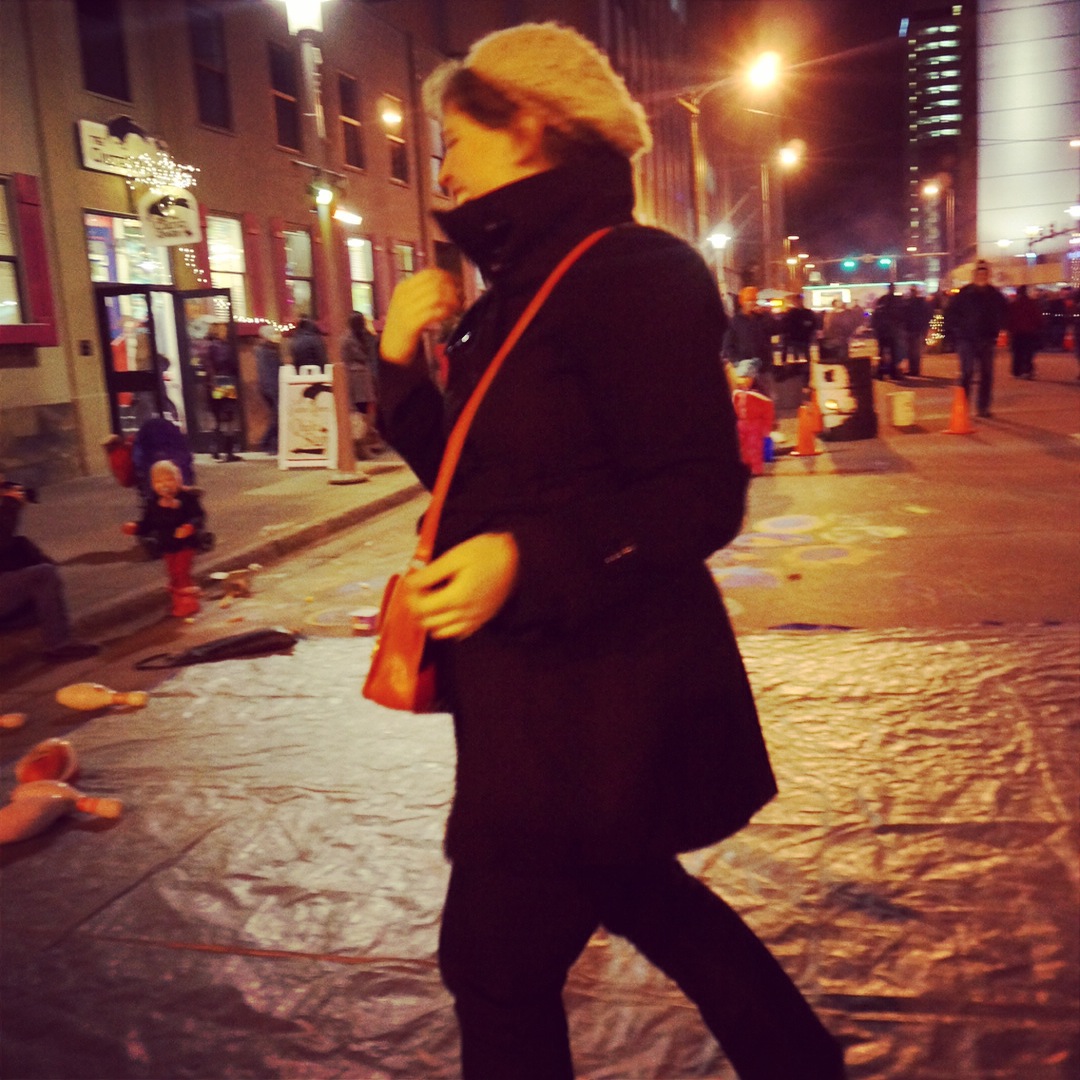 I'm usually the one behind the camera, but Tony snapped this photo of me downtown after I just hurled a ButterBall Turkey in the name of Turkery Bowling. Oh Anchorage... :)