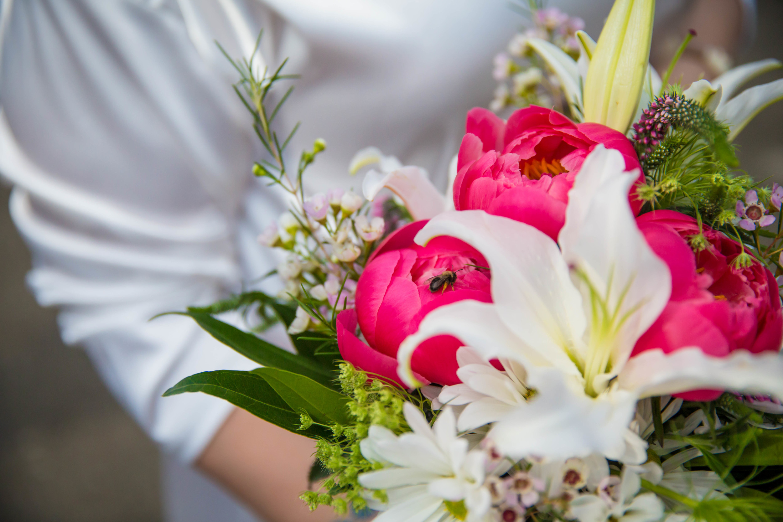 I think a bumblebee on the Bride's bouquet has to be a good luck sign!