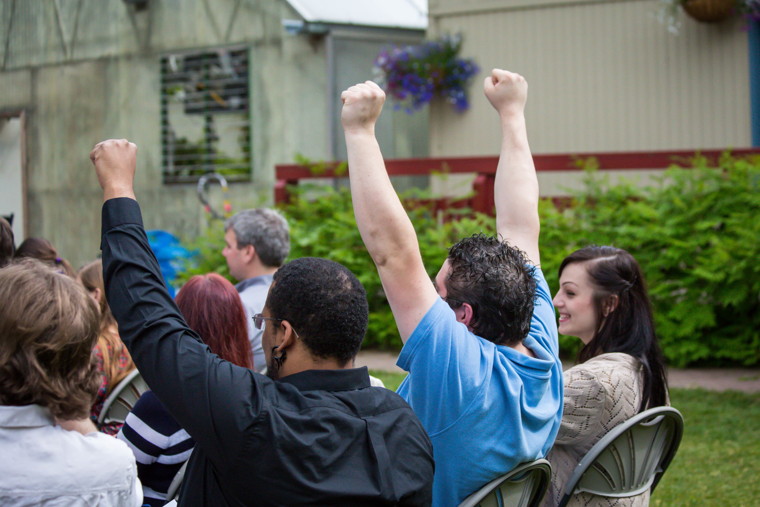 It's a good sign when your wedding guests are this excited about your union!