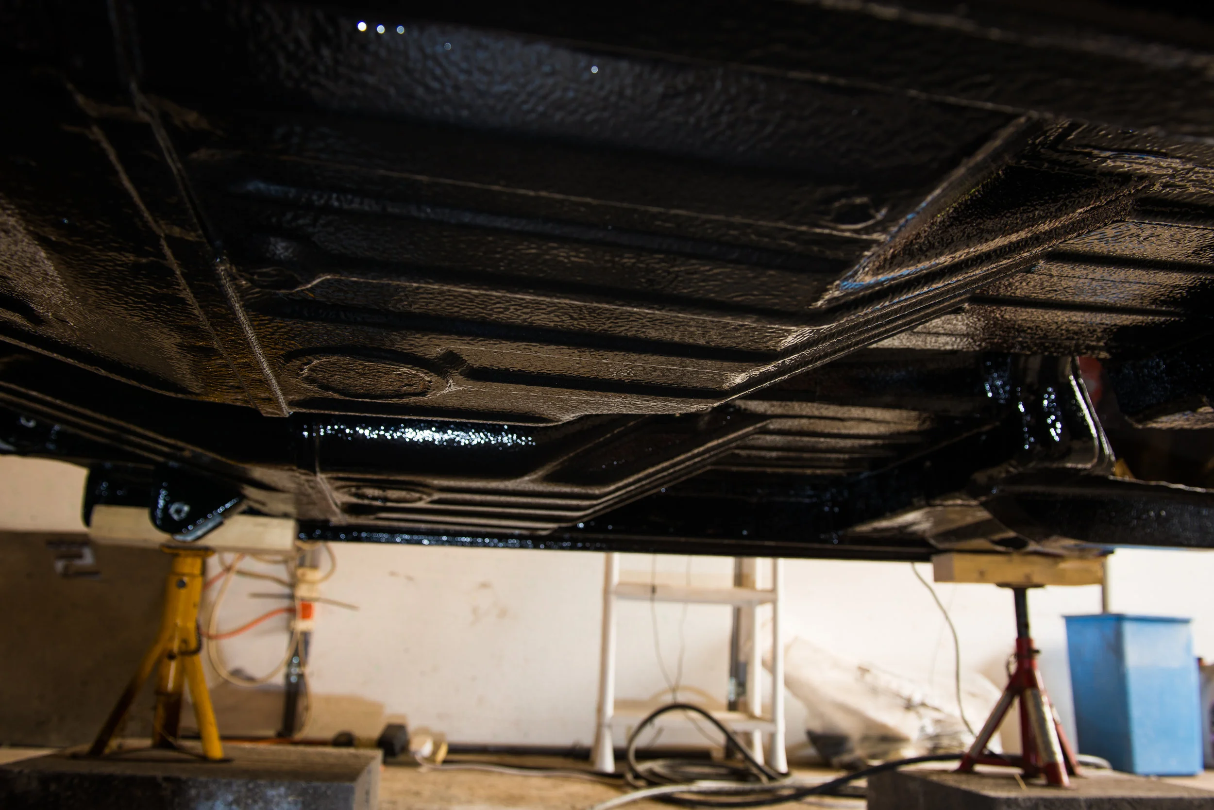 Stone chip and many layers of hard wearing paint add up to a gleaming underside