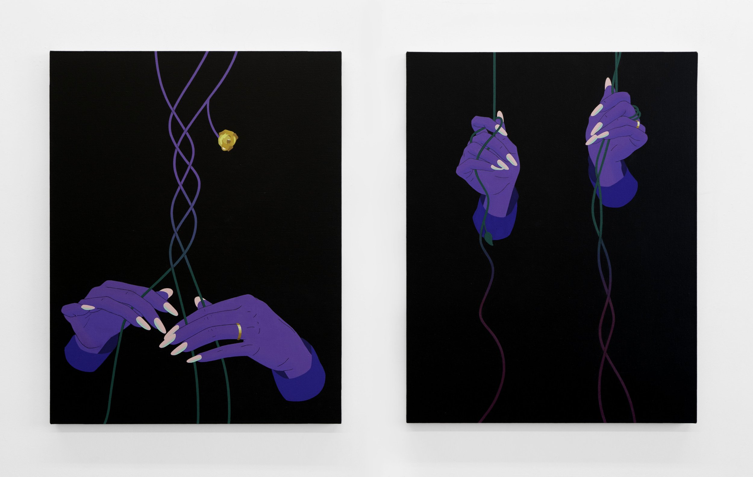  Left:  Mother of Wands , 2022 Right:  Liana , 2022 Oil and acrylic on linen 28 x 22 inches   