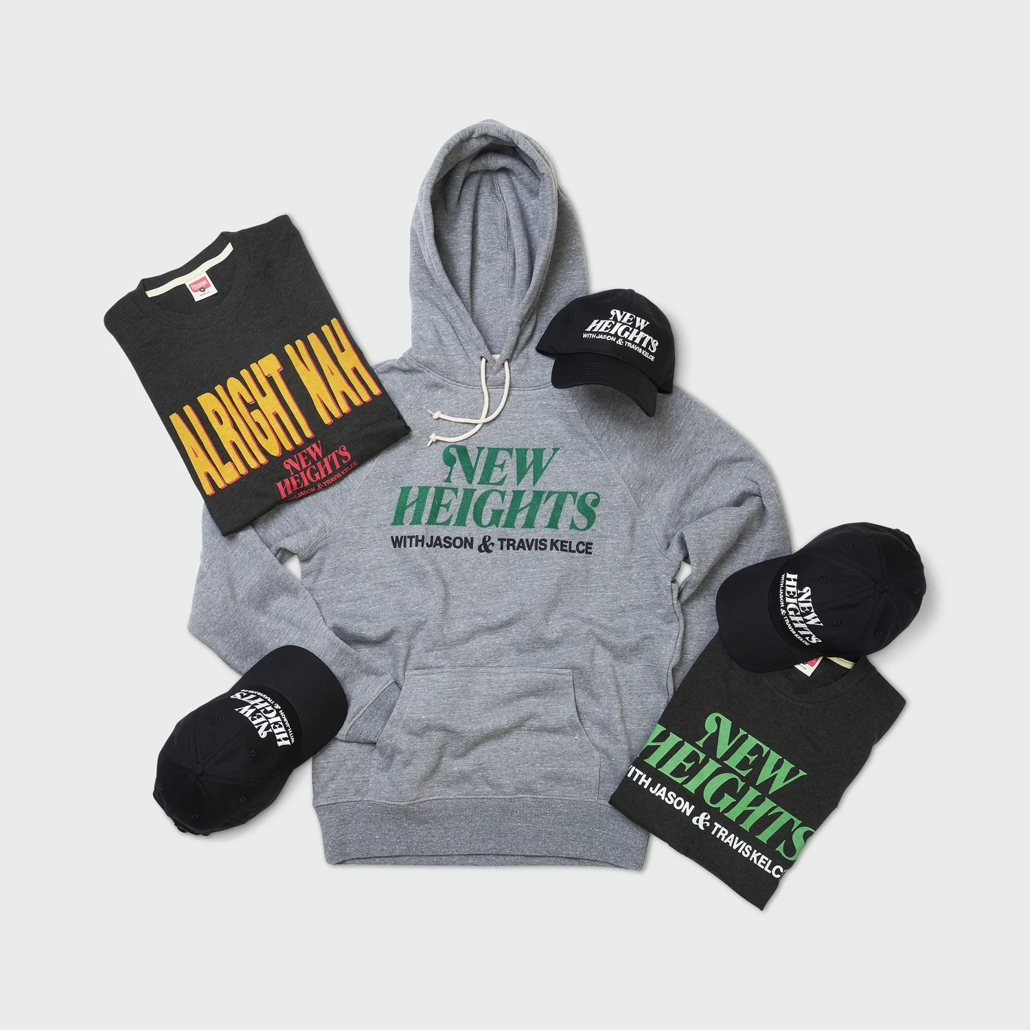 New Heights merchandise styled for a commercial product photograph