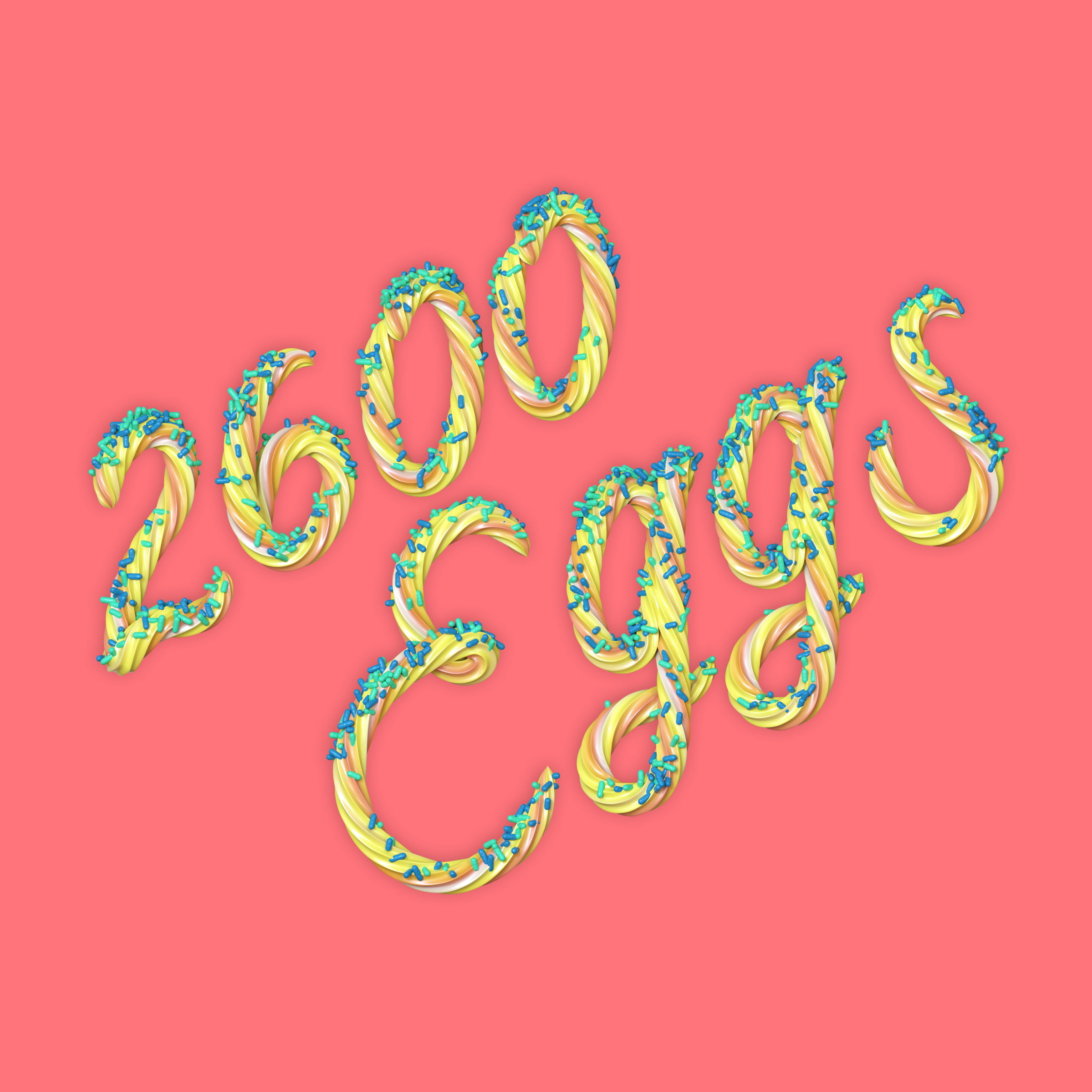 2600 Eggs 3D type lettering made of icing by Noah Camp