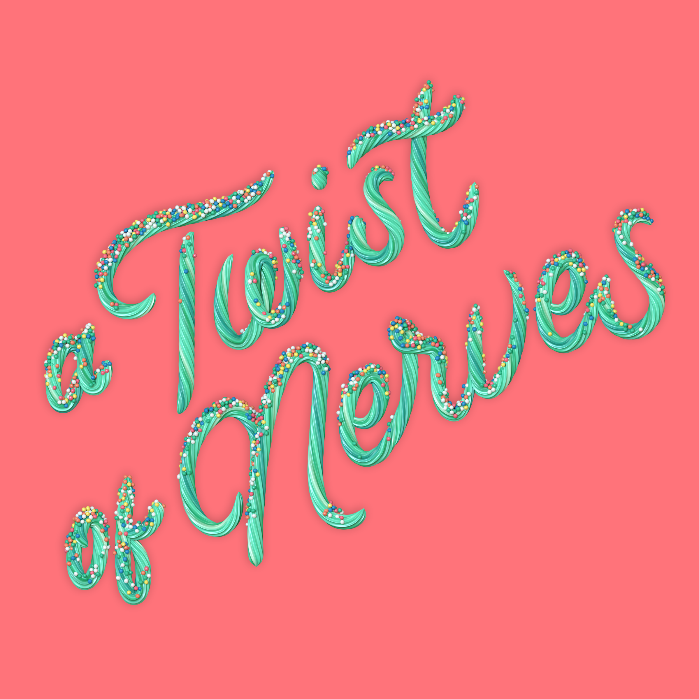 "A Twist of Nerves" 3D type lettering made of icing by Noah Camp