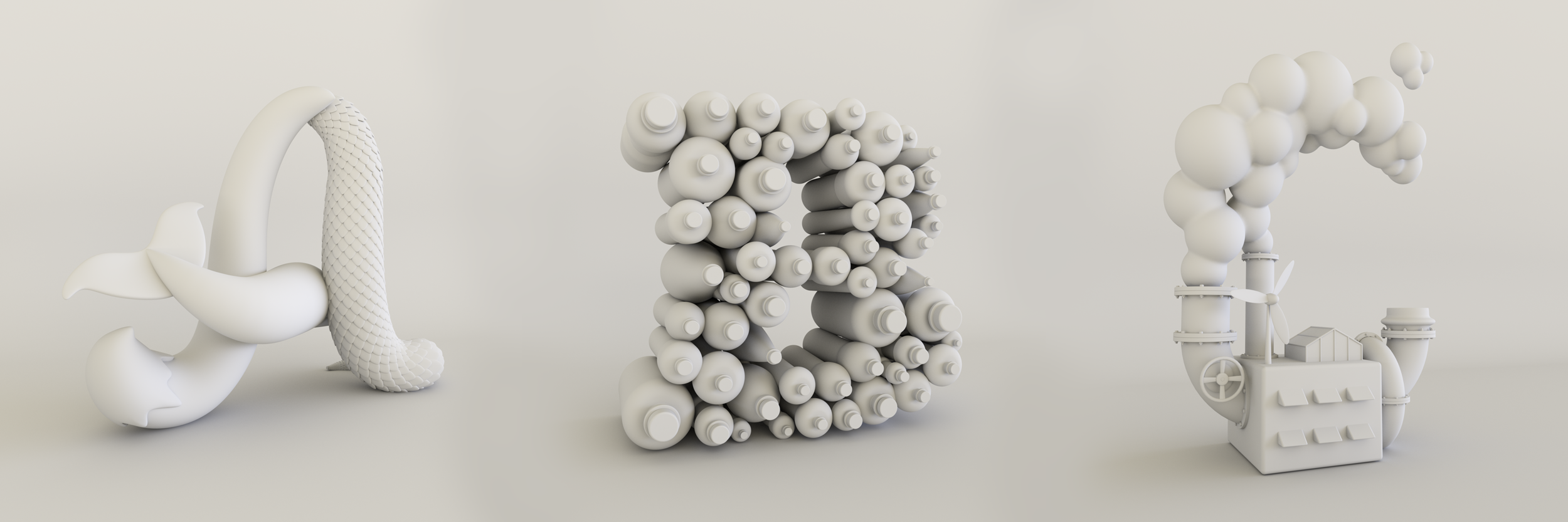 Method Home 3D type clay models by Noah Camp