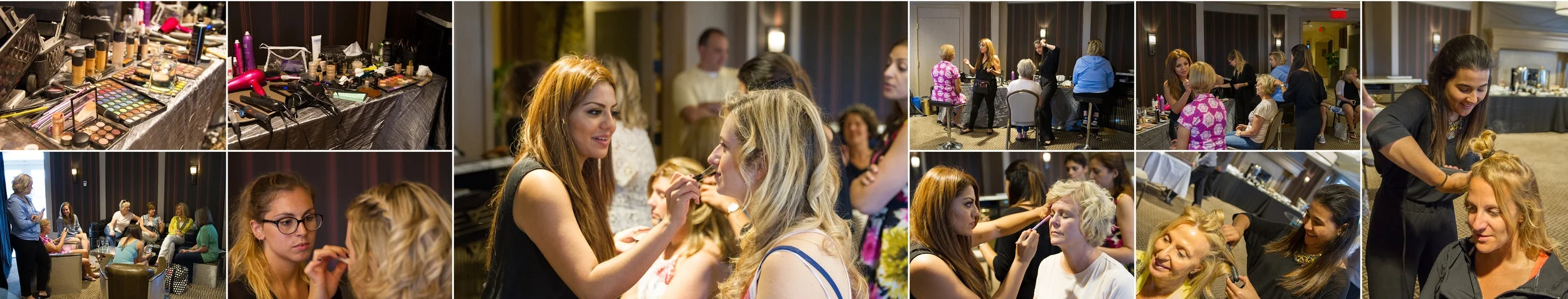 Maquillage et coiffure par l'équipe glamour de Loue 1 Robe pour nos 35 charmantes femmes, derniers essayages de robes avant la grande soirée.