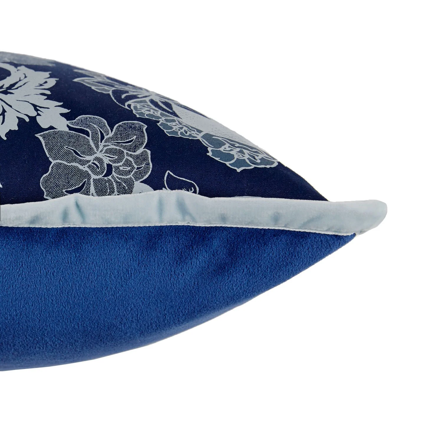 Skulls Damask 20 inch throw pillow accent pillow modern gothic style velvet ribbon trim navy blue