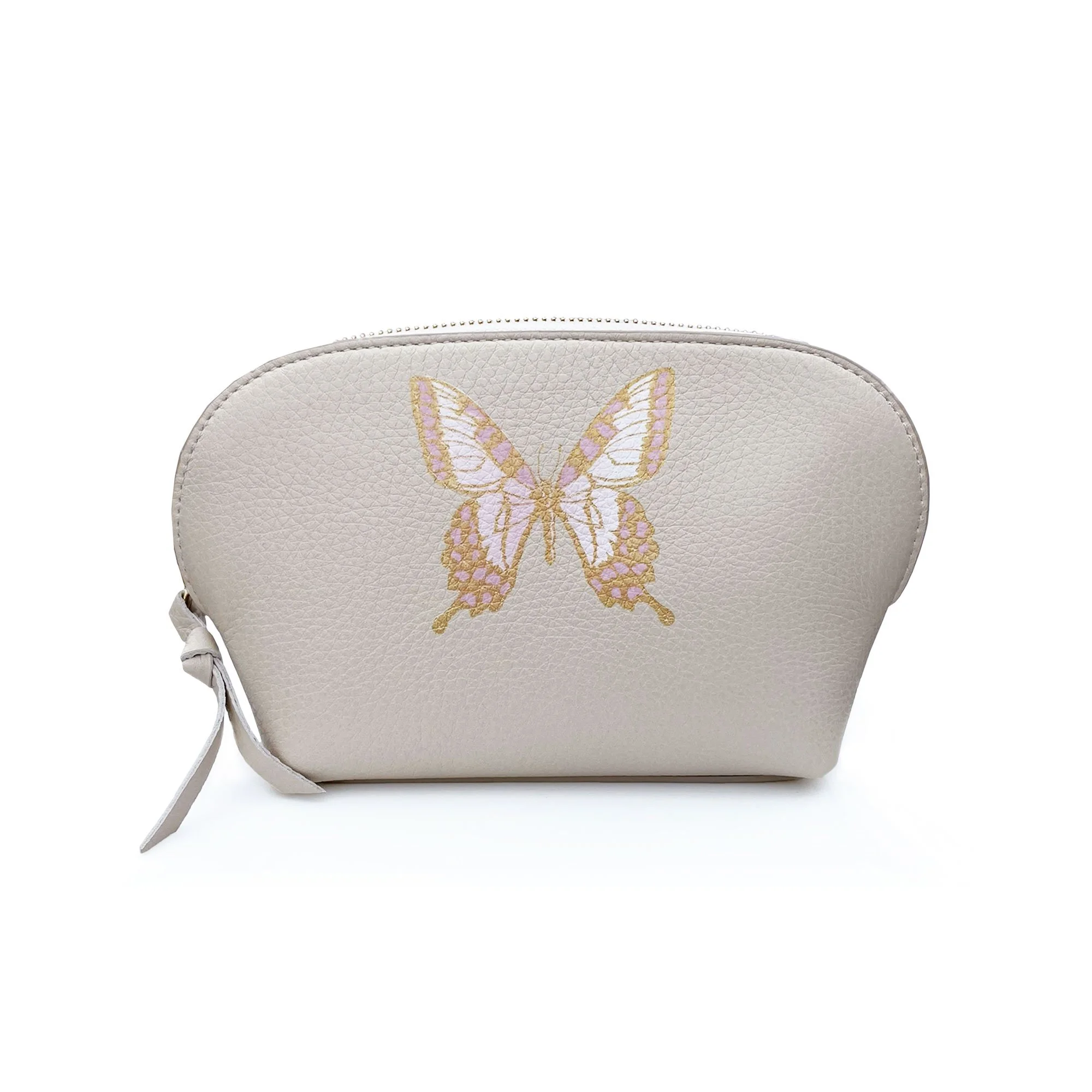 Butterfly cream leather cosmetics pouch, gift for her