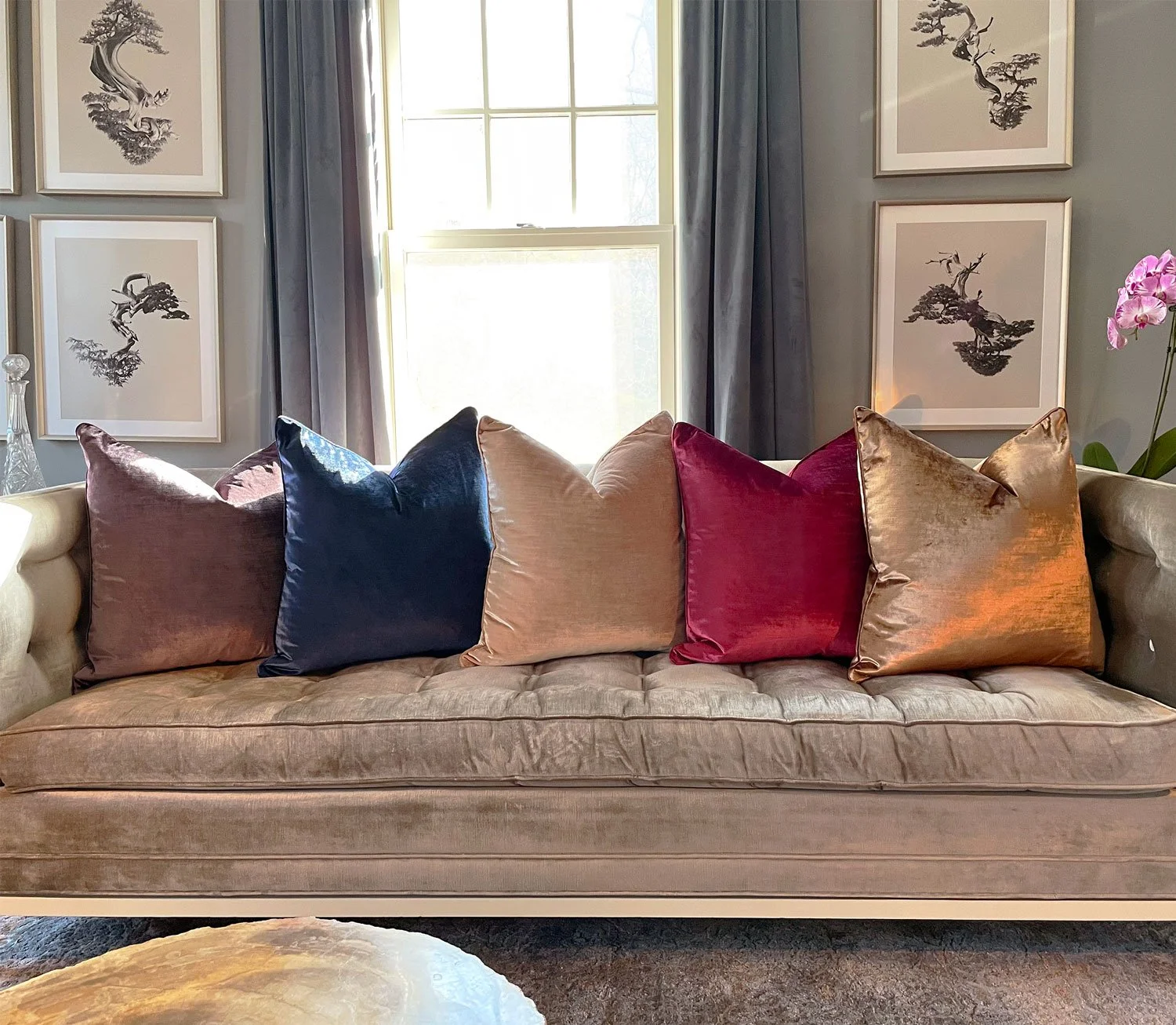 Shimmering velvet 22" throw pillow, luxury velvet home decor