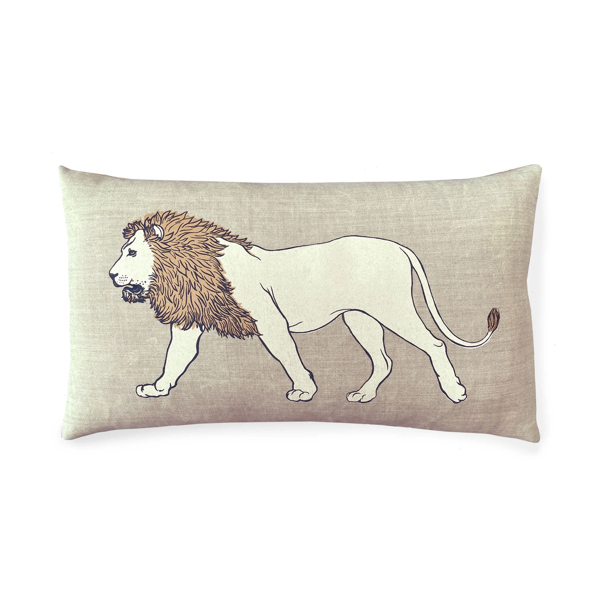 Lion lumbar pillow 22", natural linen and honey gold velvet