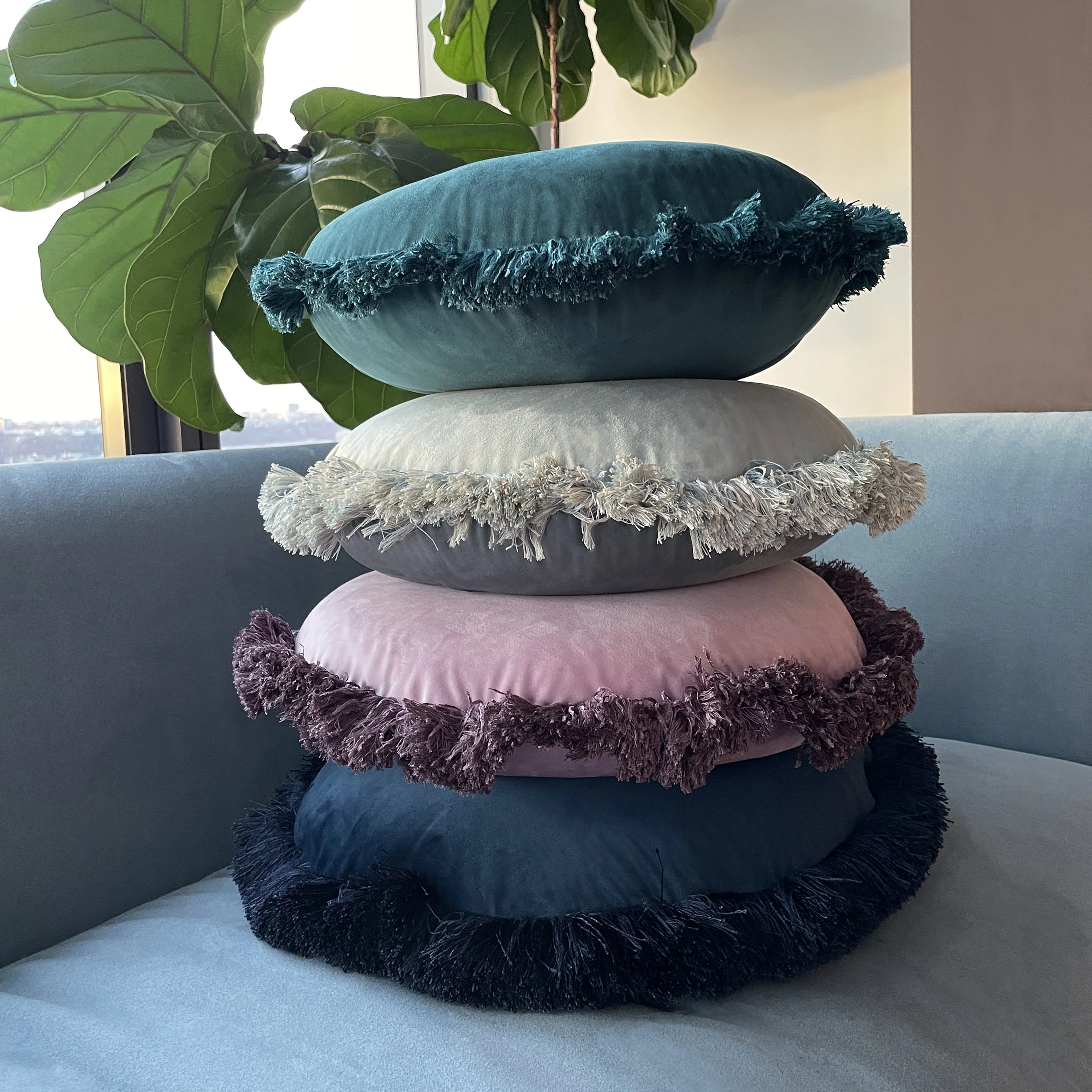 Lilac Macaron, 18" Fringed Velvet Circle Pillow, round pillow, meditation pillow