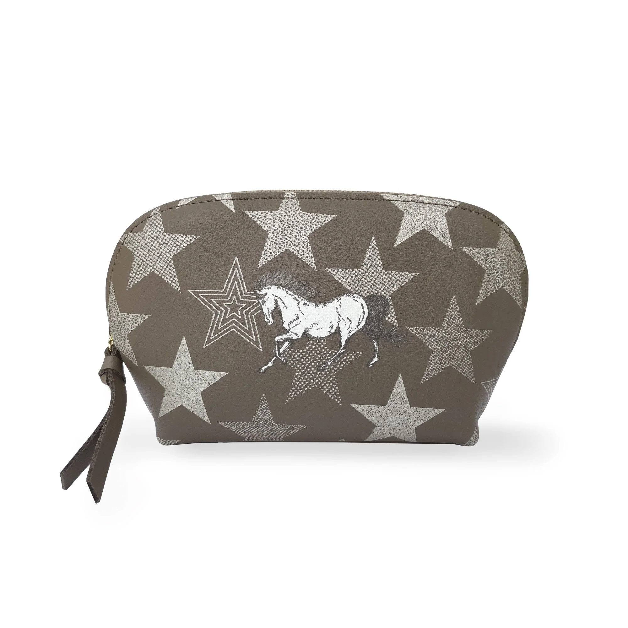 Noble Horse Taupe Leather Cosmetics Pouch, jewelry bag, make up bag, equestrian gift