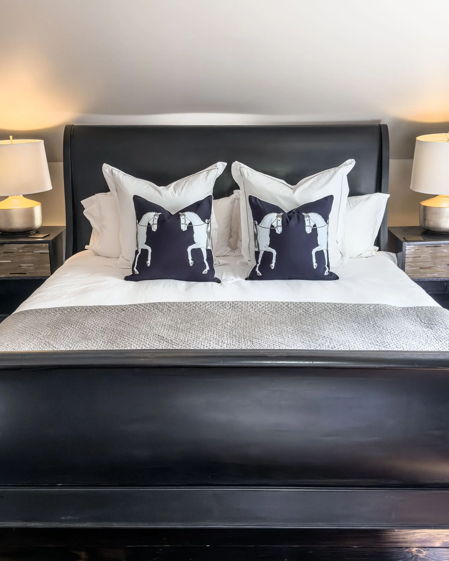 Marching Horse 20" Throw Pillow, Deep Navy, Taupe