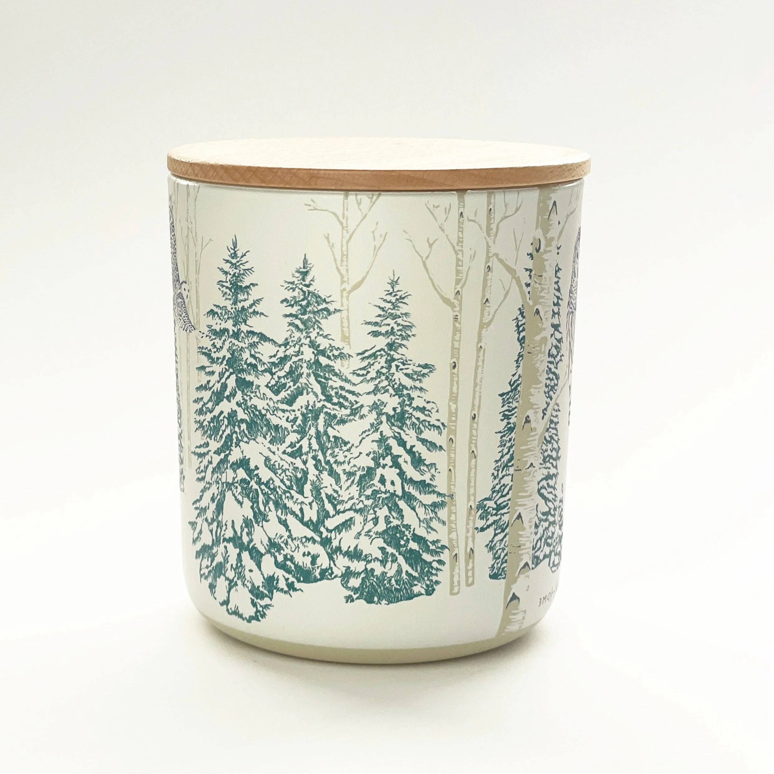 Hand made winter woodland candle, natural clean fragranced candle juniper cypress balsam, decorative scented candle,  owls in a snowy forest, holiday candle, holiday gift, teachers gift