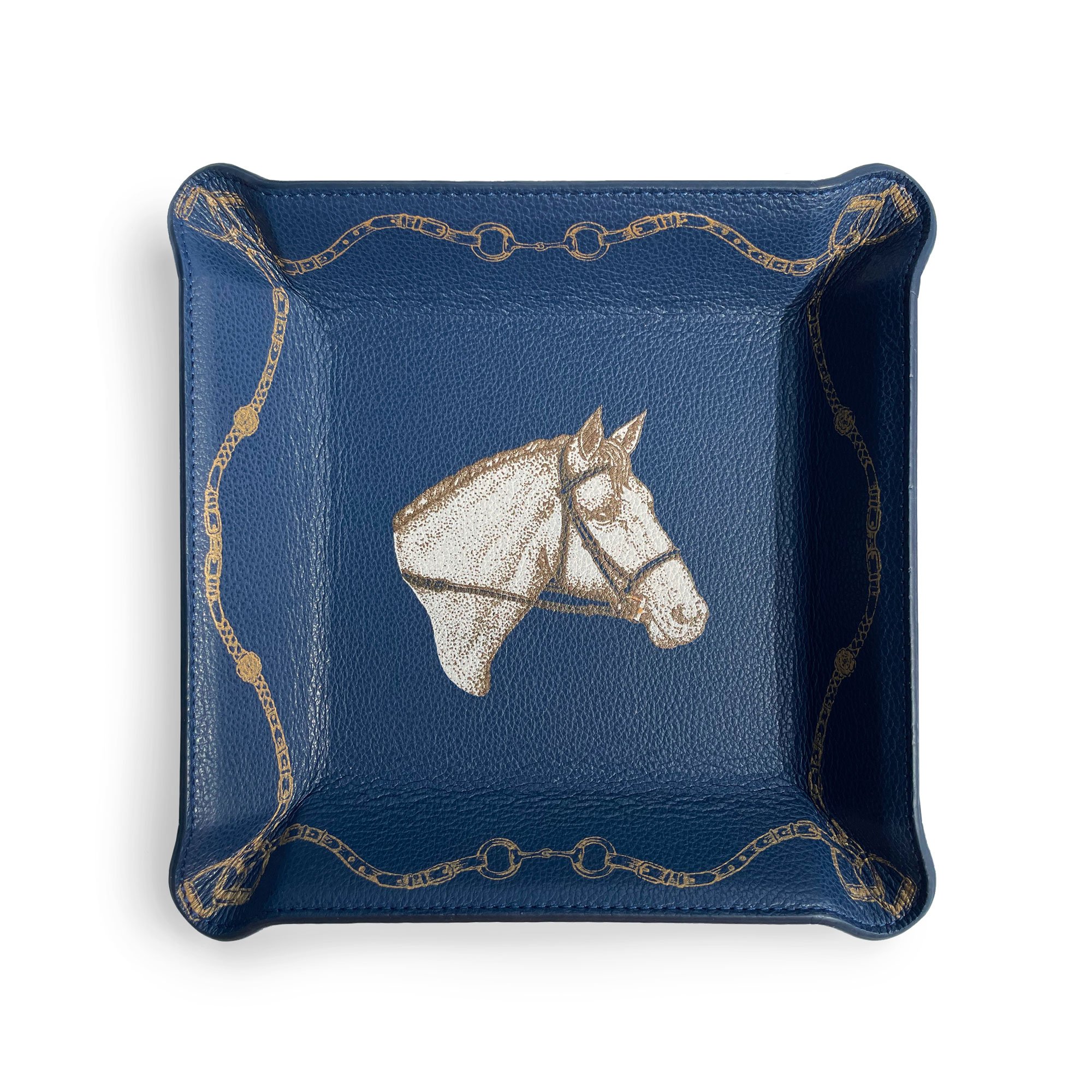 Equestrian Leather Catchall, Navy Blue