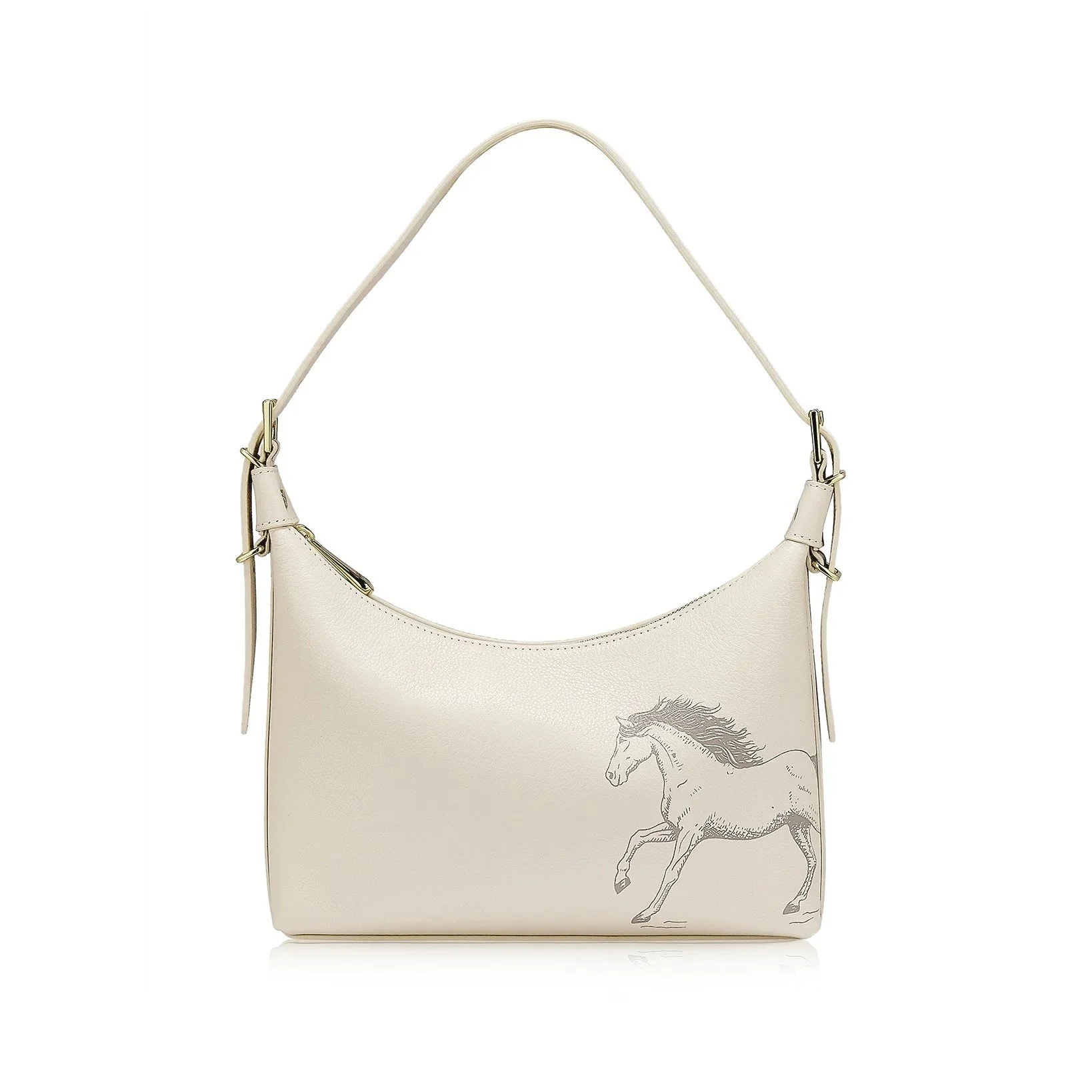 Graceful Horse Leather Shoulder Bag, Ivory