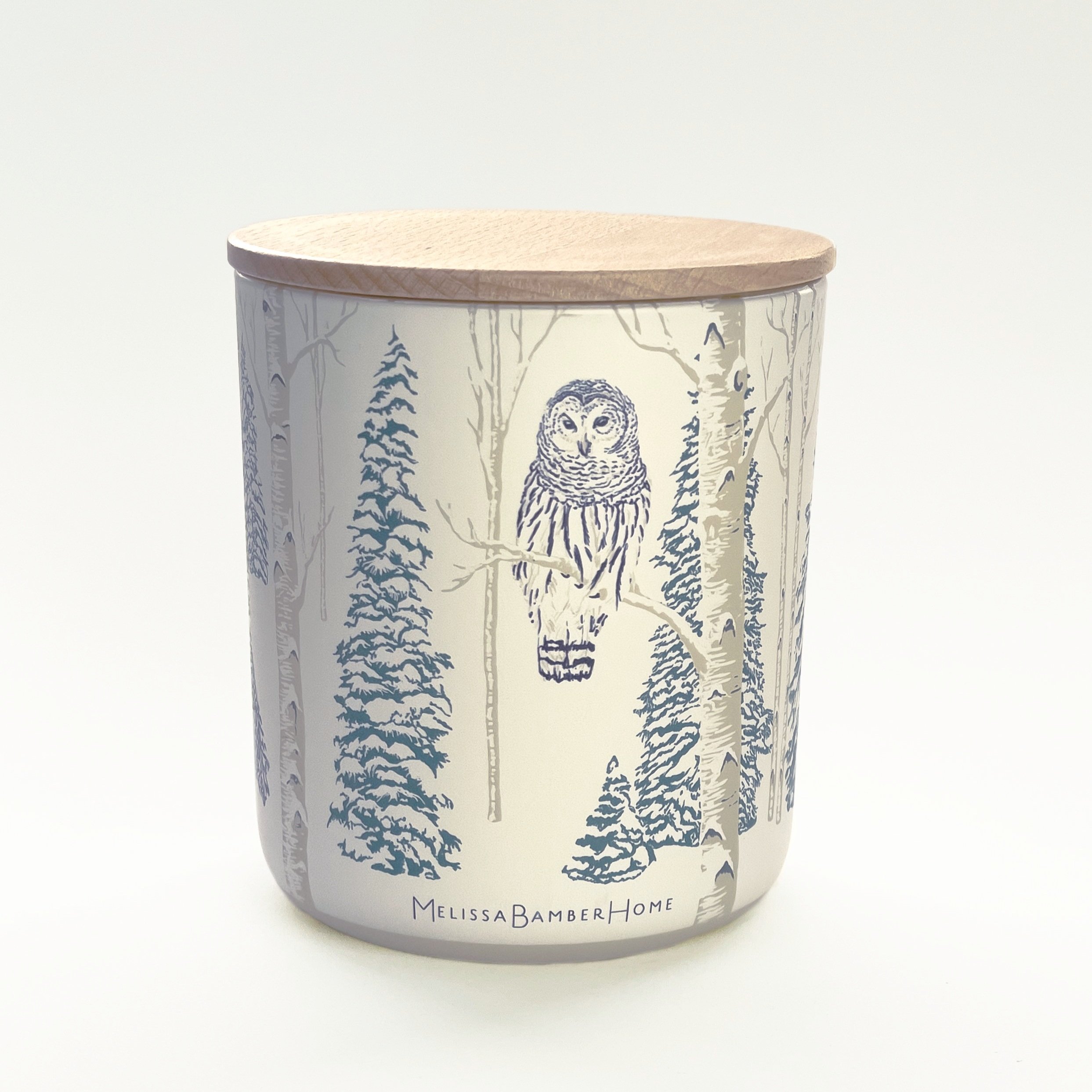 Hand made winter woodland candle, natural clean fragranced candle juniper cypress balsam, decorative scented candle,  owls in a snowy forest, holiday candle, holiday gift, teachers gift