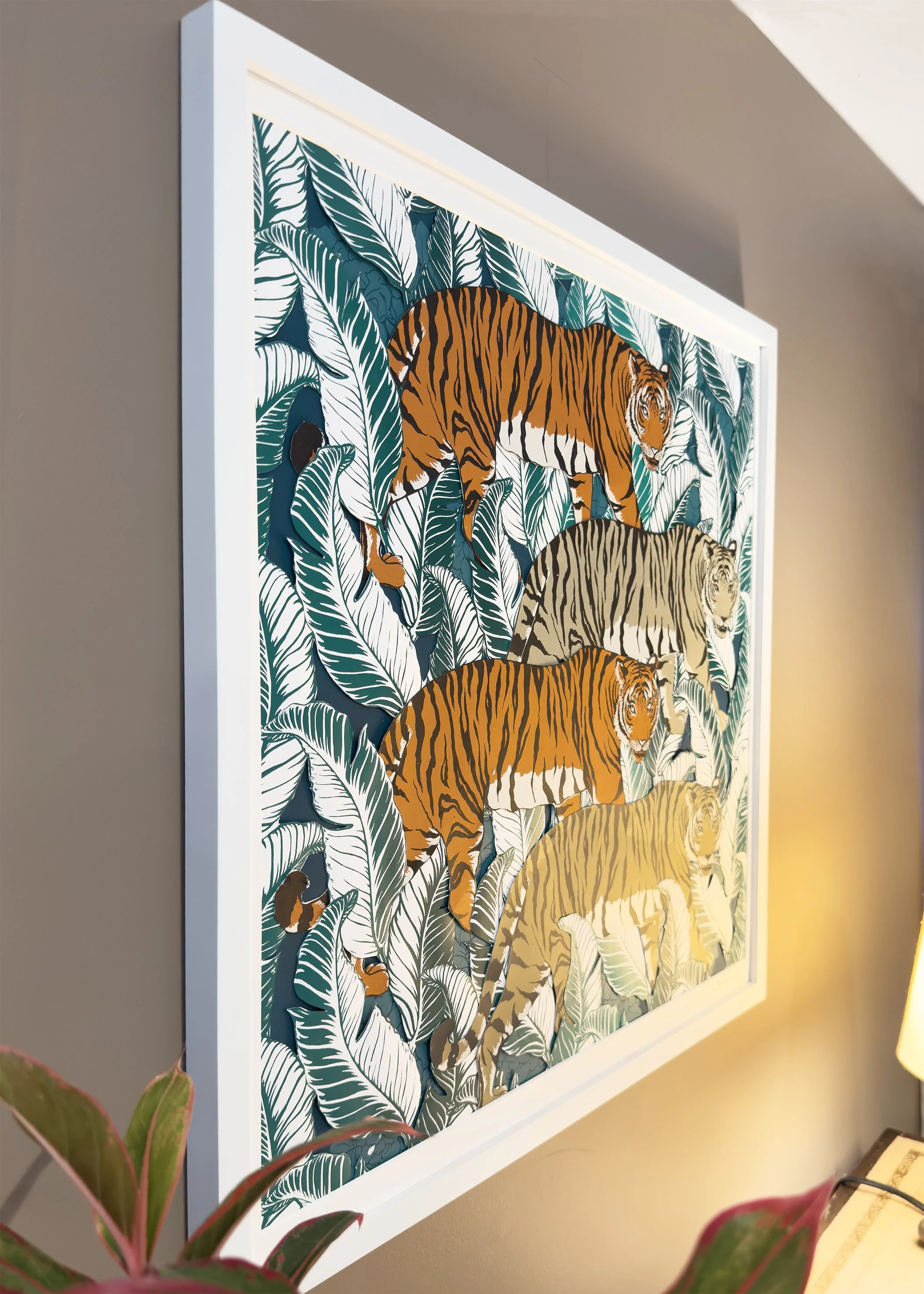 Four Tigers_OriginalArtCollage_Ferns_jungle