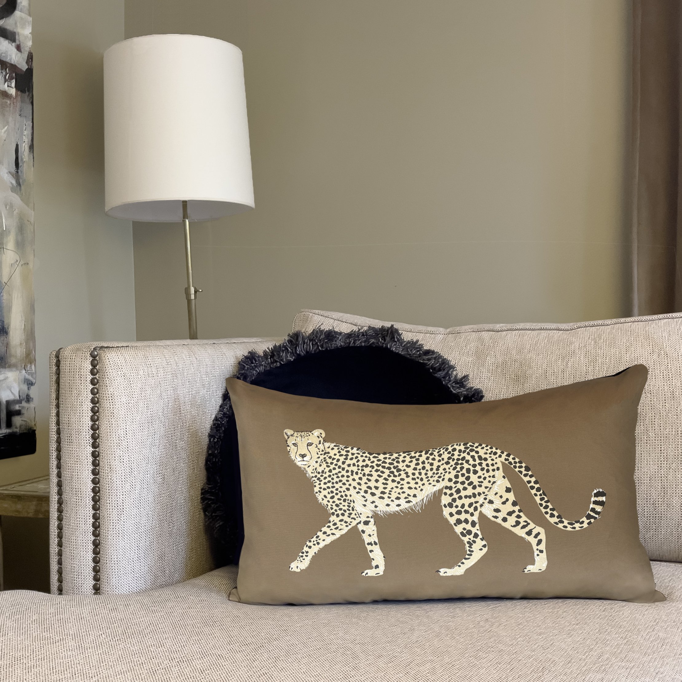Cheetah 22" Lumbar Pillow, Chocolate and Gold, Safari Chic
