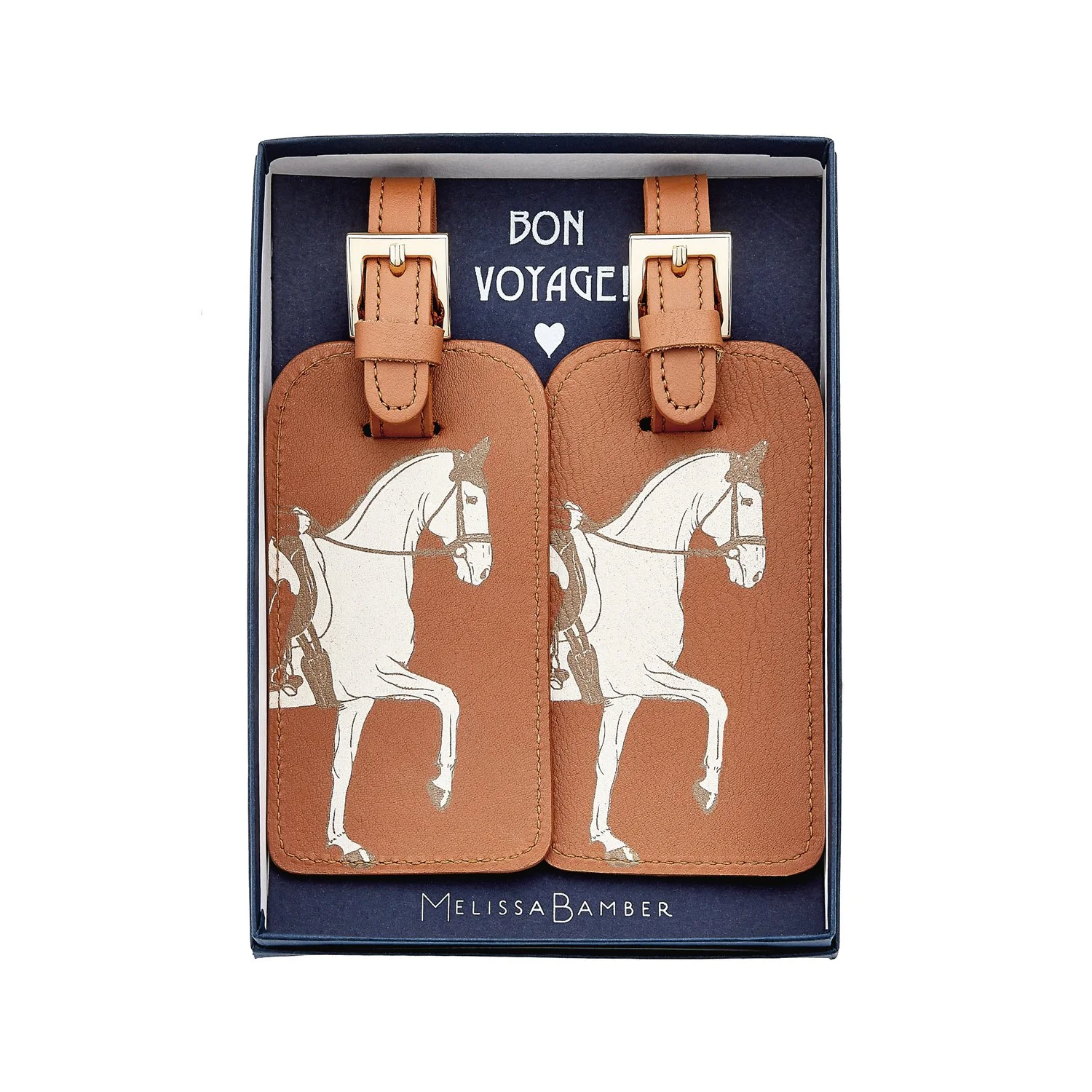 Equestrian Tan Leather Luggage tags, Boxed Gift Set