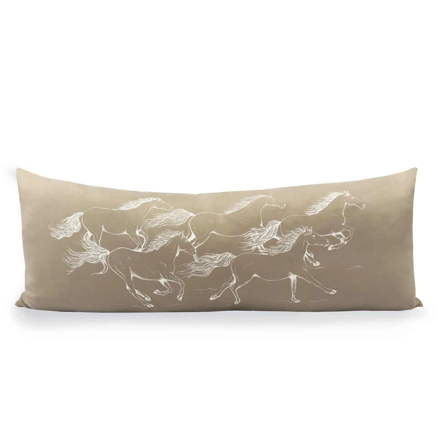 Running Horses Long Lumbar Pillow Taupe Cream decorative bed pillow sofa equestrian country style neutral bedroom decor