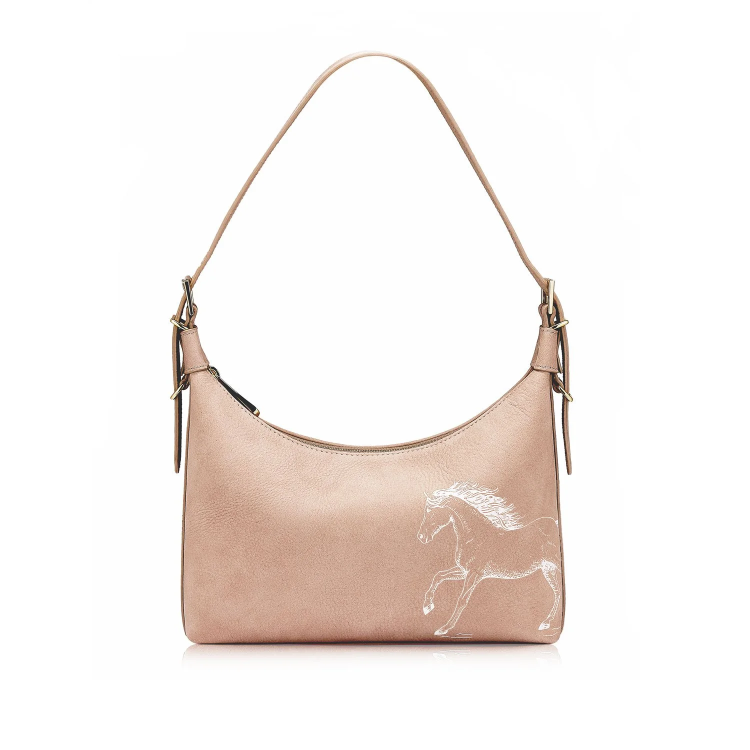 Graceful Horse Leather Shoulder Bag, Blush Nubuck