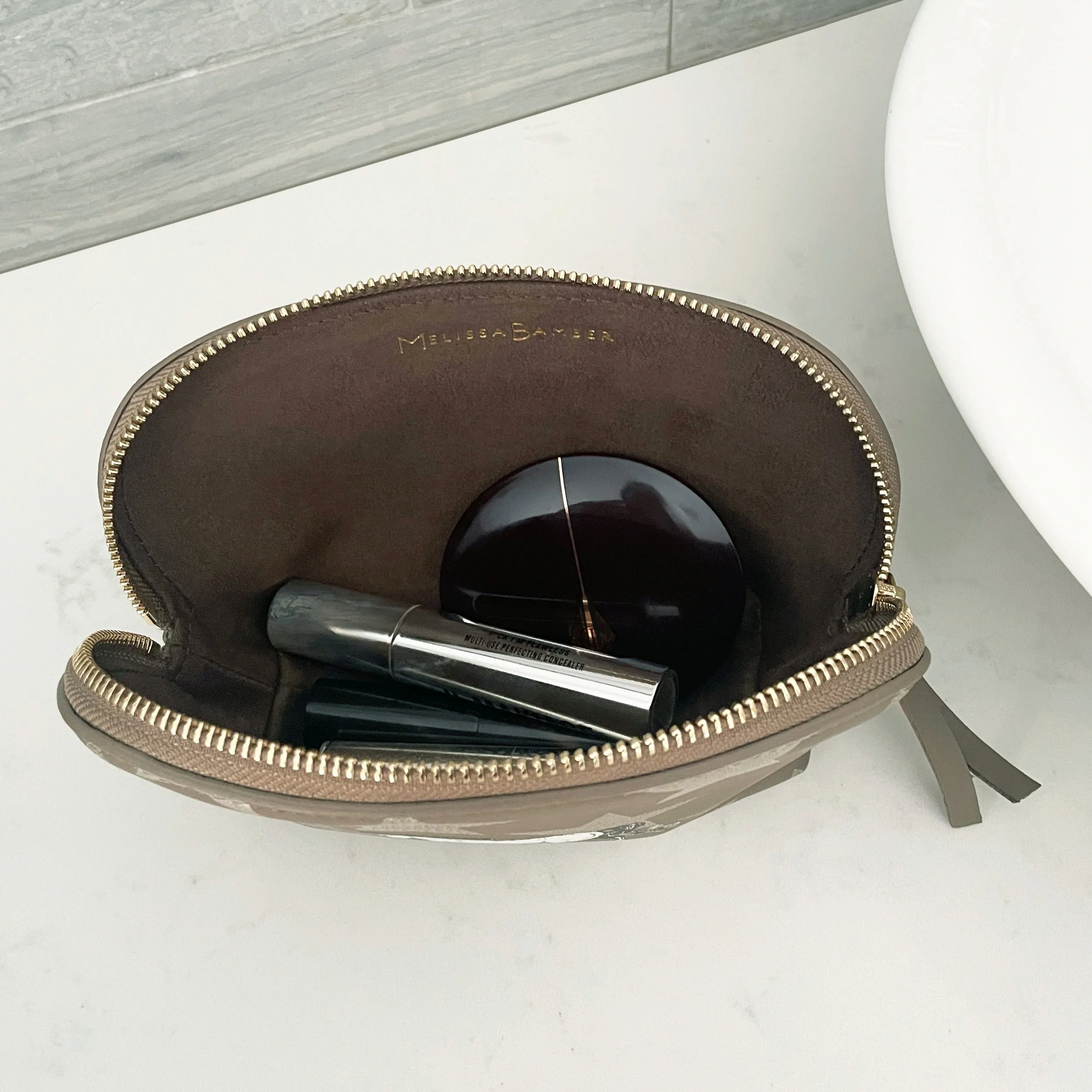 Noble Horse Taupe Leather Cosmetics Pouch, jewelry bag, make up bag, equestrian gift