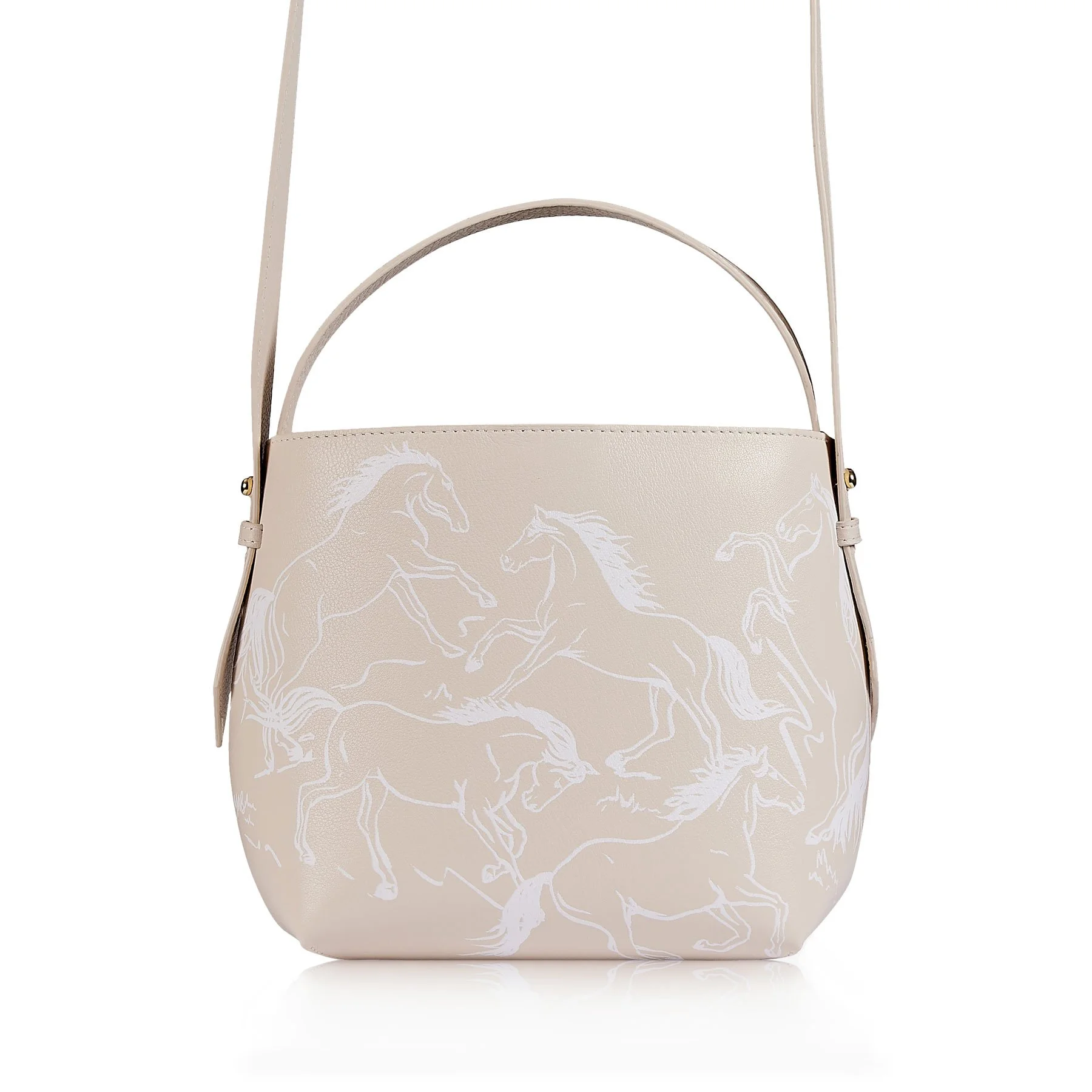 Selena Bucket Bag, Equestrian Edition, White on Cream