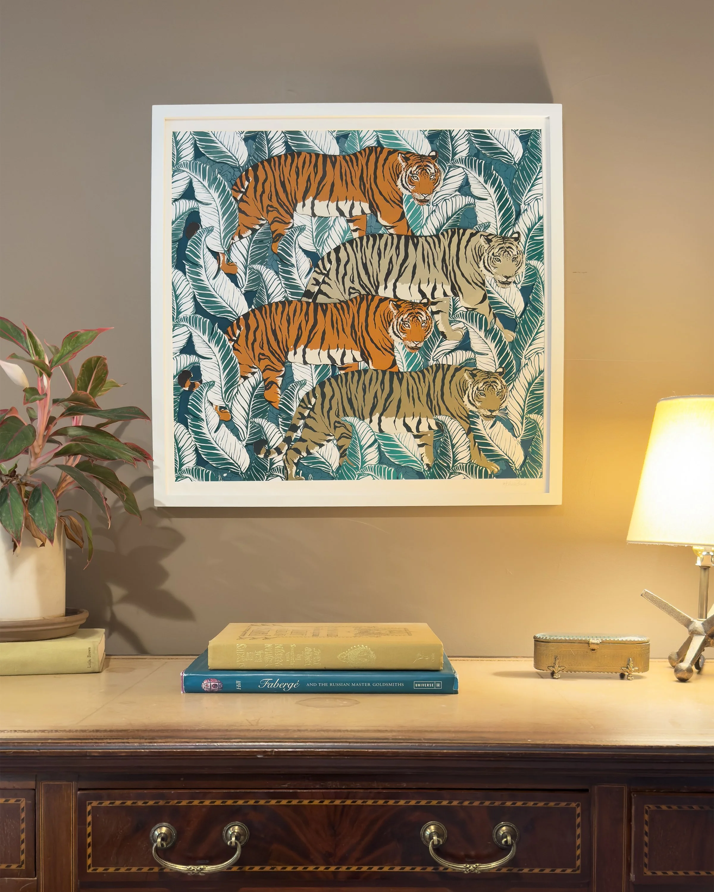 Four Tigers_OriginalArtCollage_Ferns_jungle