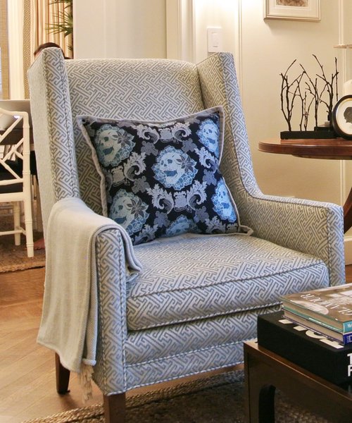Skulls Damask 20 inch throw pillow accent pillow modern gothic style velvet ribbon trim navy blue living room chair