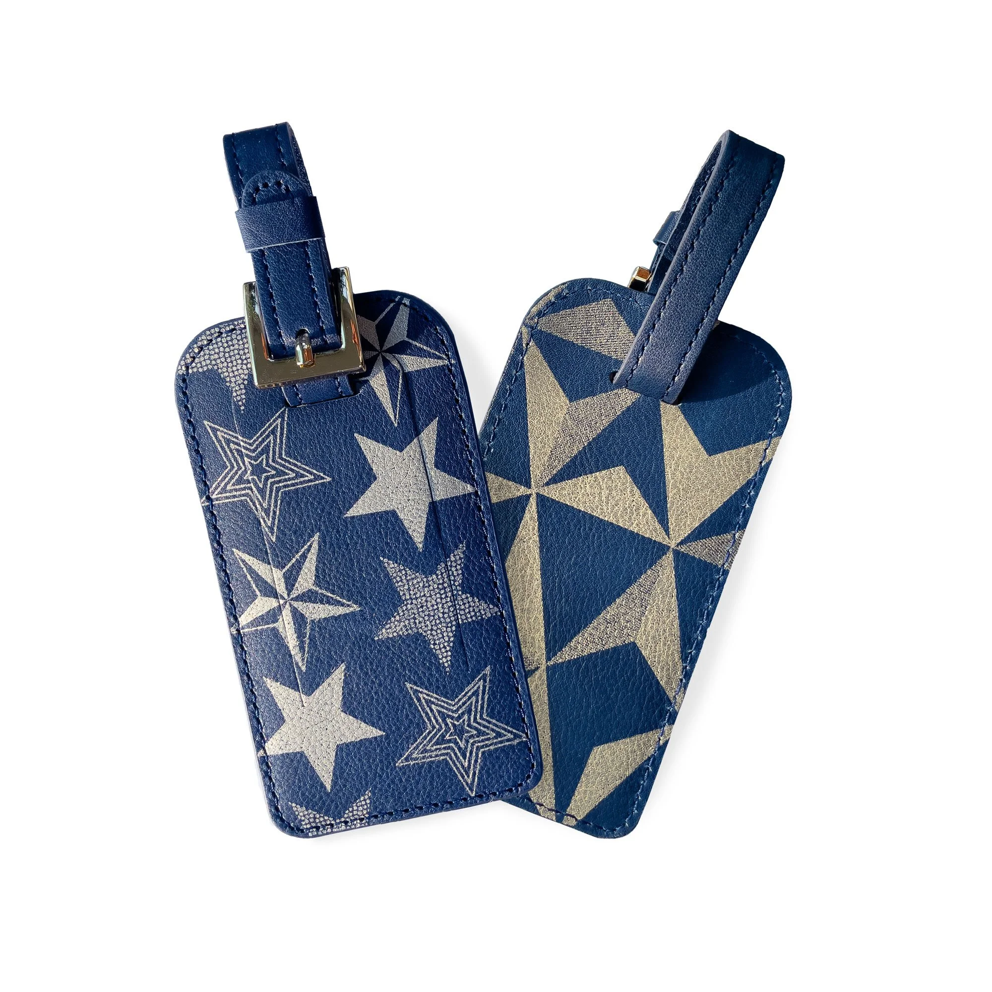 Diamonds and Stars Blue Leather Luggage tag gift set, travel accessories, suitcase, wedding gift, holiday gift, birthday gift, honeymoon