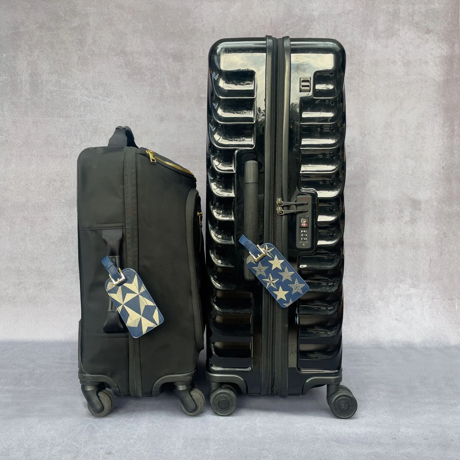 Diamonds and Stars Blue Leather Luggage tag gift set, travel accessories, suitcase, wedding gift, holiday gift, birthday gift, honeymoon