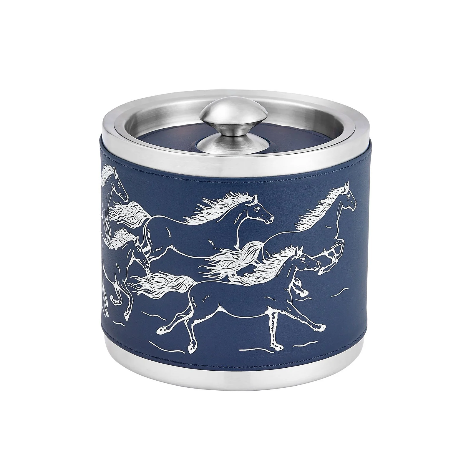 RunningHorses Leather Ice Bucket with tongs barware luxury bar