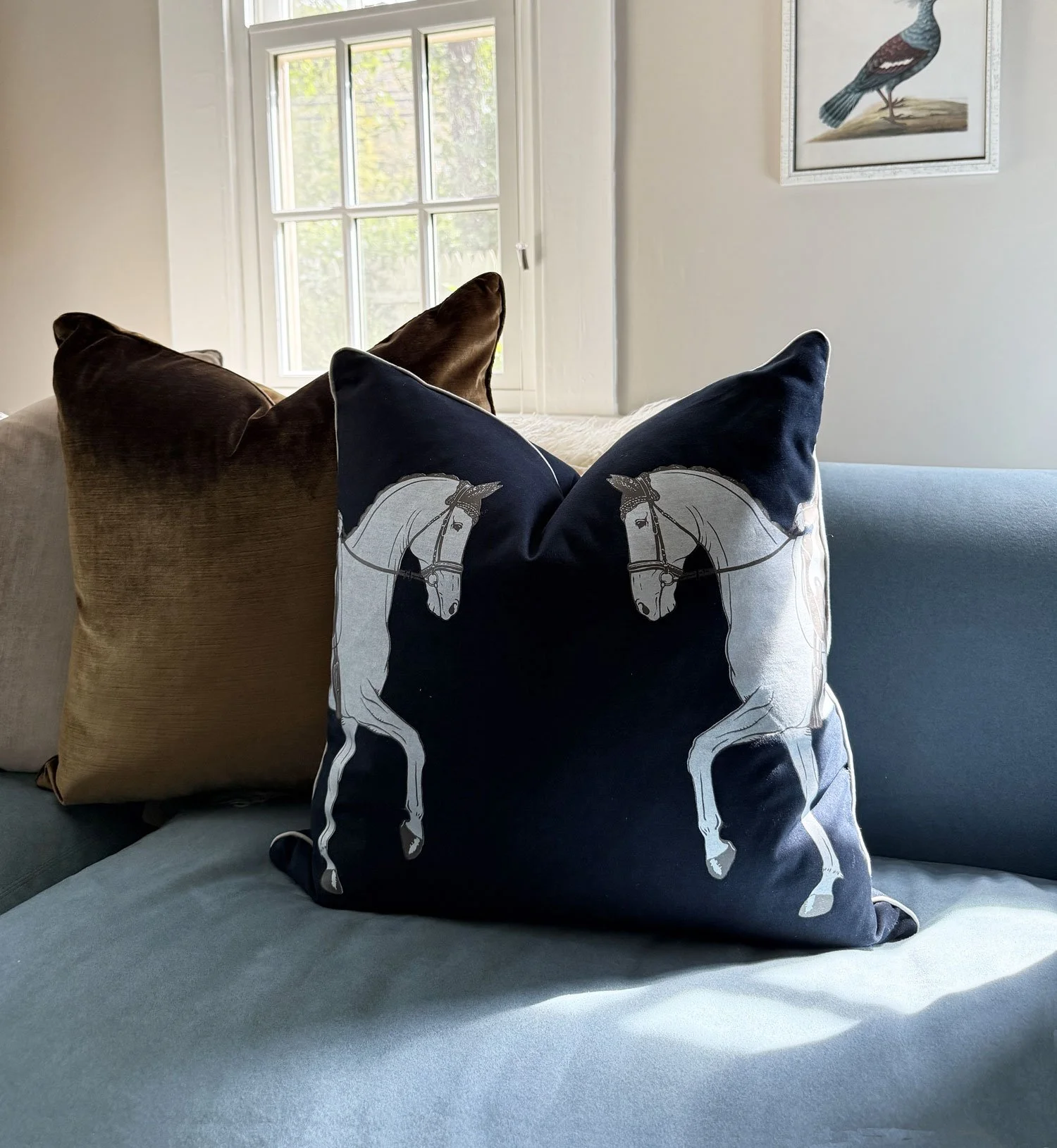 Marching Horse 20" Throw Pillow, Deep Navy, Taupe