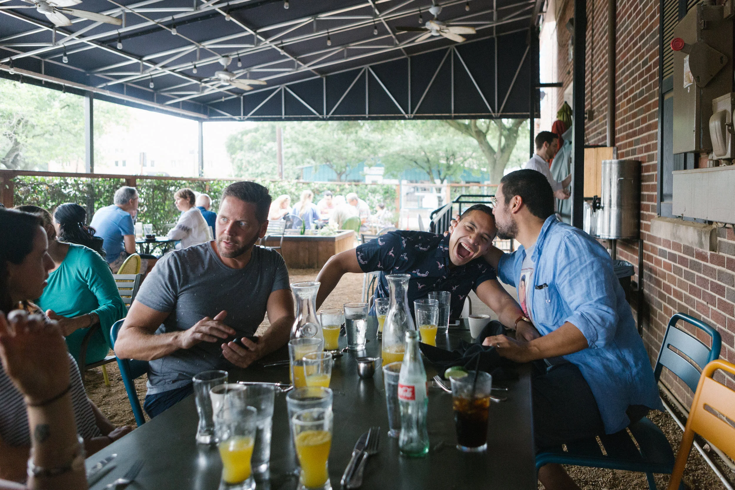 Adult conversations and laughs. 
