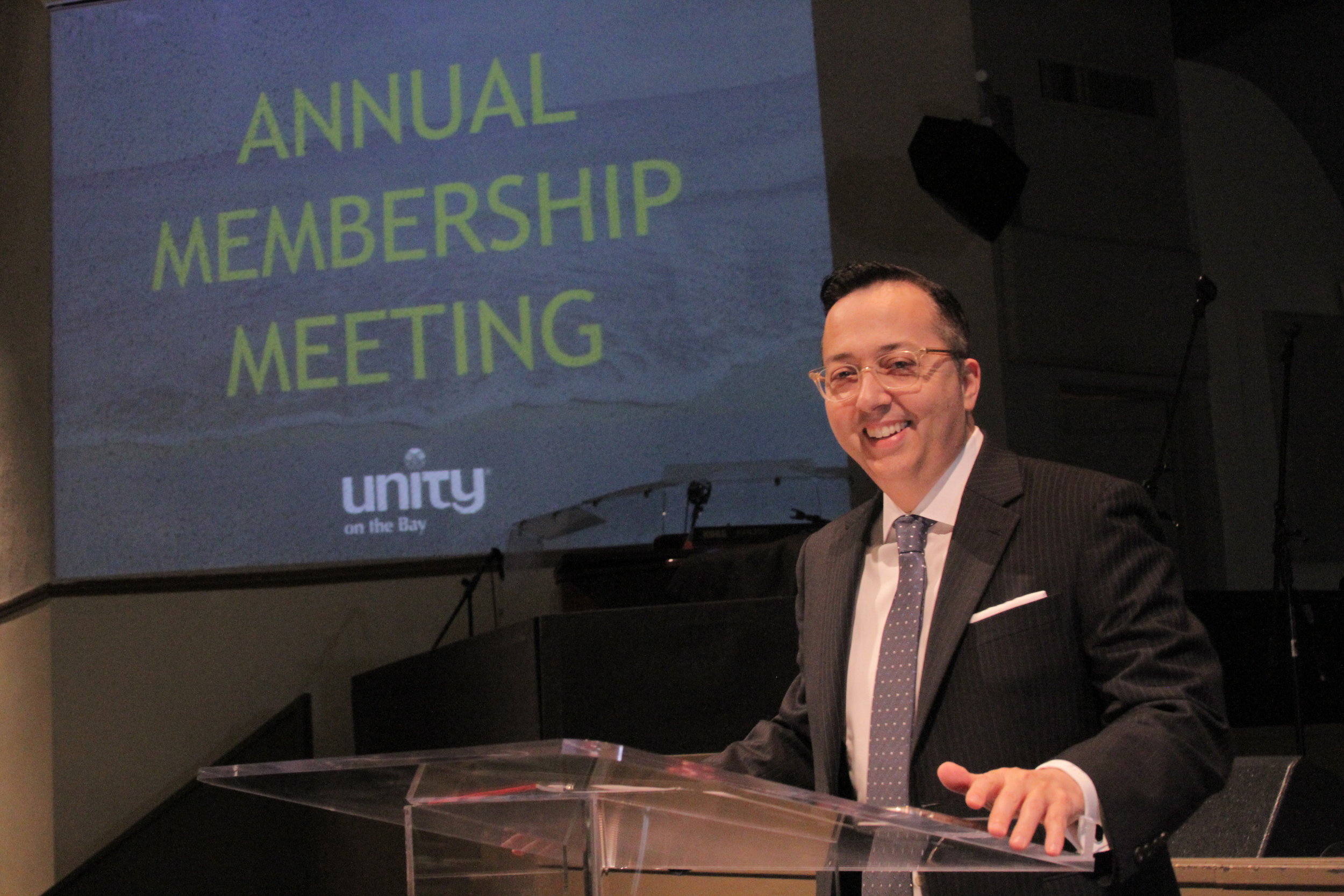 Eddie Dominguez, Board President, speaks to the membership at the 2017 Annual Membership Meeting.
