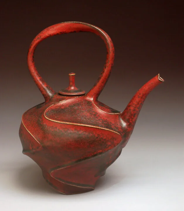 Jim Connell ceramics thrown carved pottery functional glaze sand blasted teapot Sherrie Gallerie Short North Art Gallery