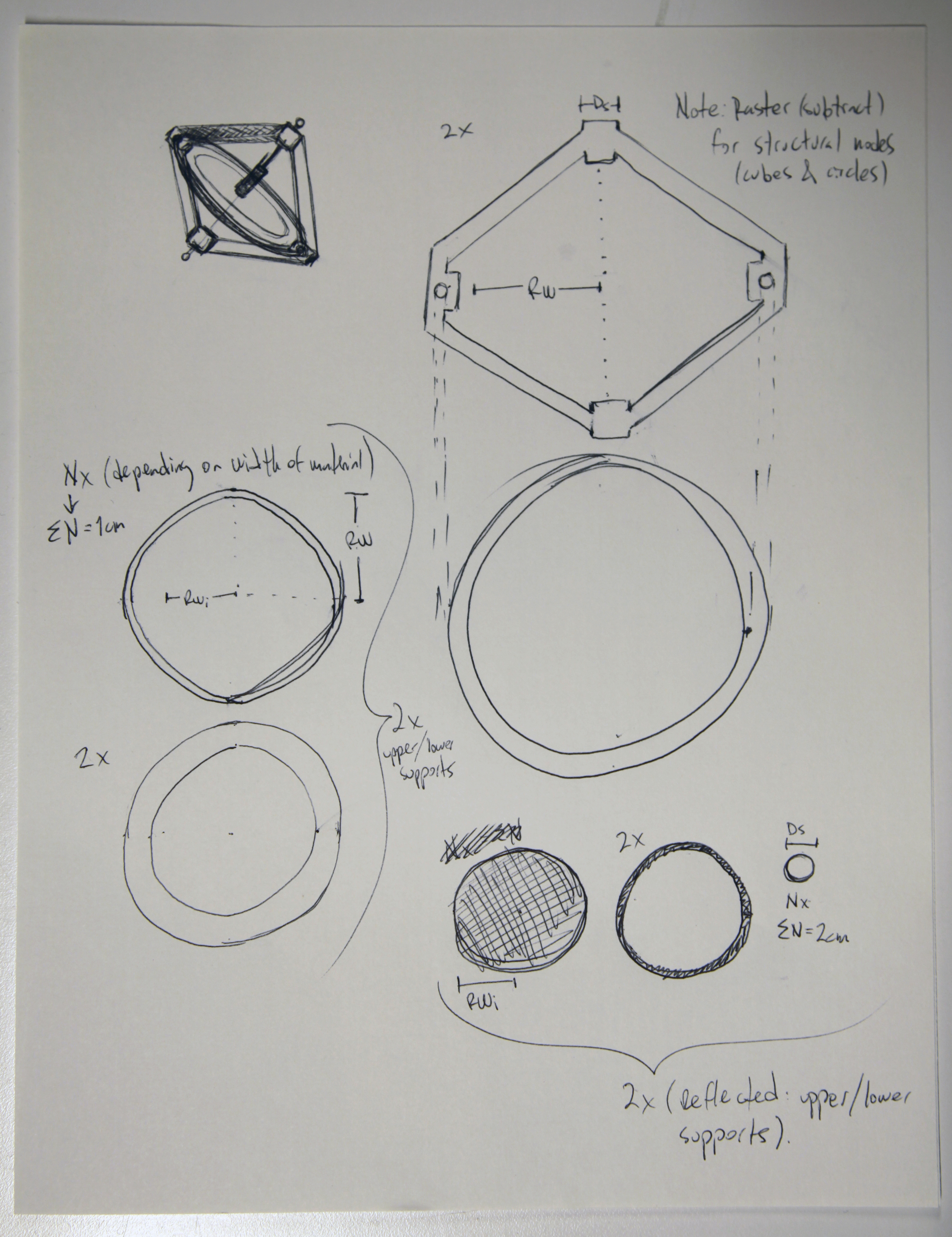 The overall shapes could be any type of wood, the smallest circles though –Ds diameter– should be a hard wood to ensure a smoother spin for the center load.