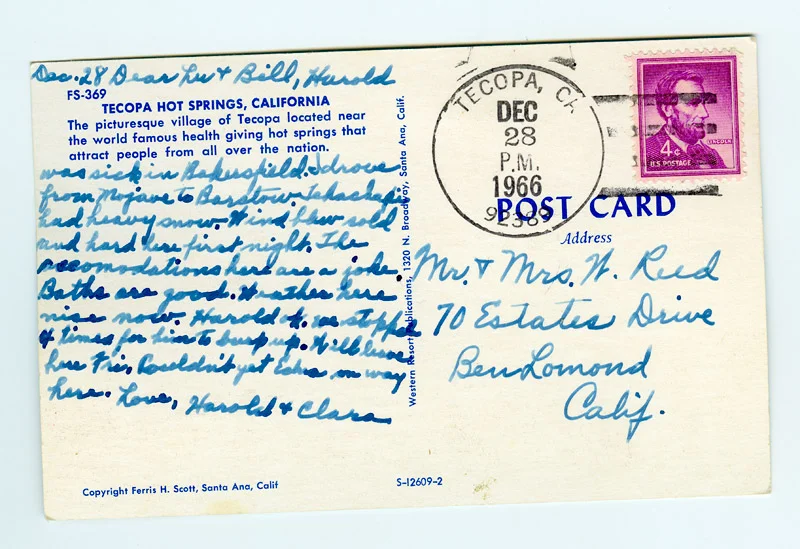 Toast to Tecopa Postcard -- back