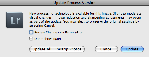 update process version dialog box